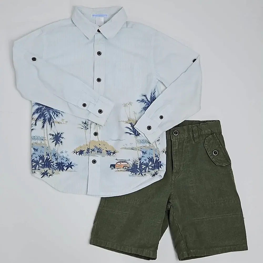 Janie‎ and Jack Tropical Print Button-Up Shirt with Linen Blend Shorts | Kid's 5